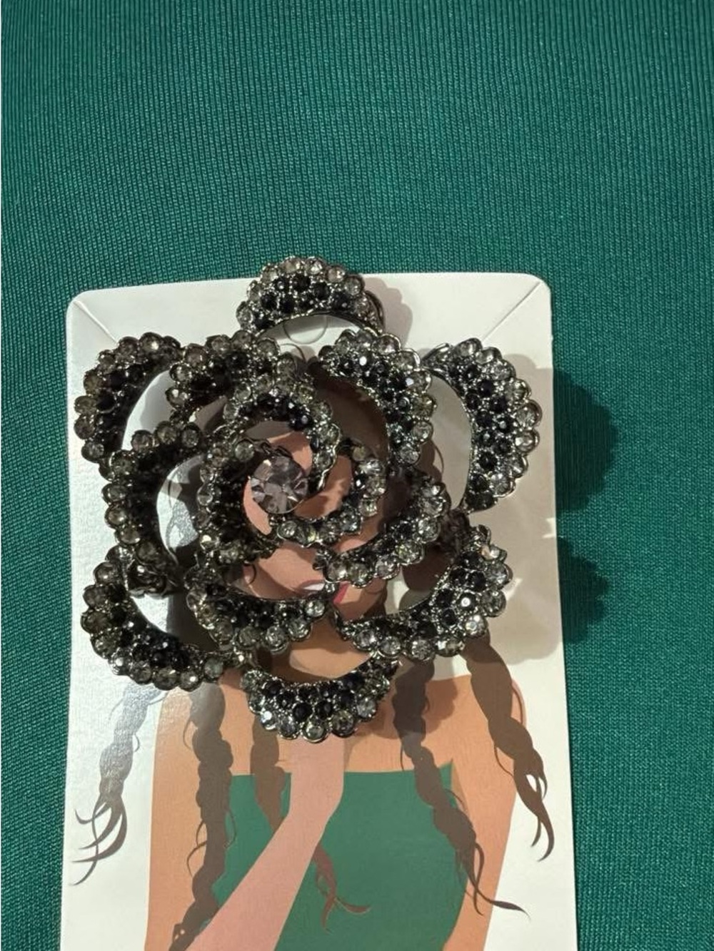 Sparkling Black Crystal Floral Brooch